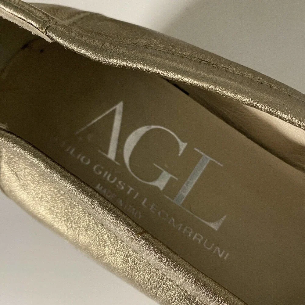 AGL Attilio Giusti Leombruni Pump Ballet Leather Gold Metallic Low Heel …